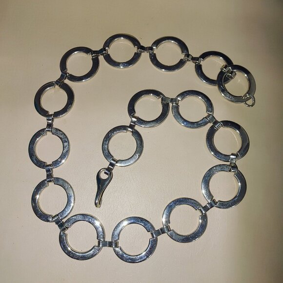 Circle Link Chain Belt Versatile Adjustable Hook Closure Vintage Silver Tone main image 5